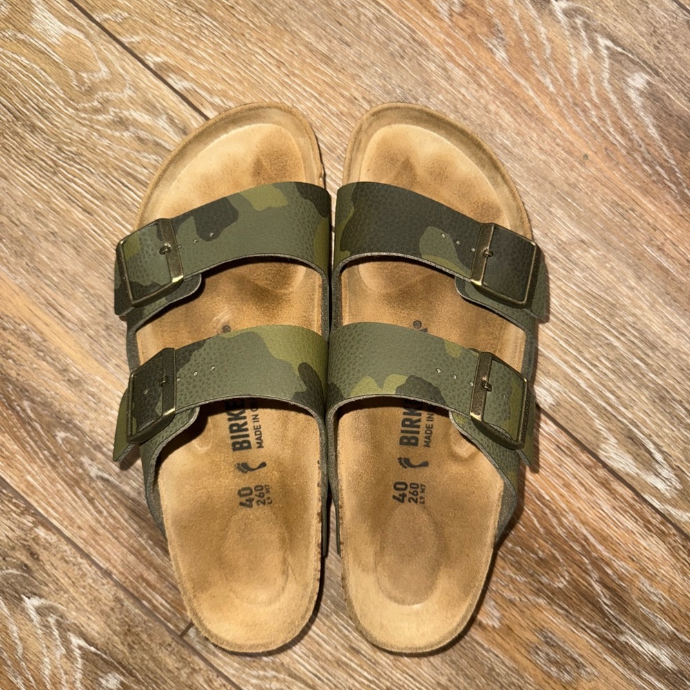 Birkenstock Green Camouflage Double Strap Sandals